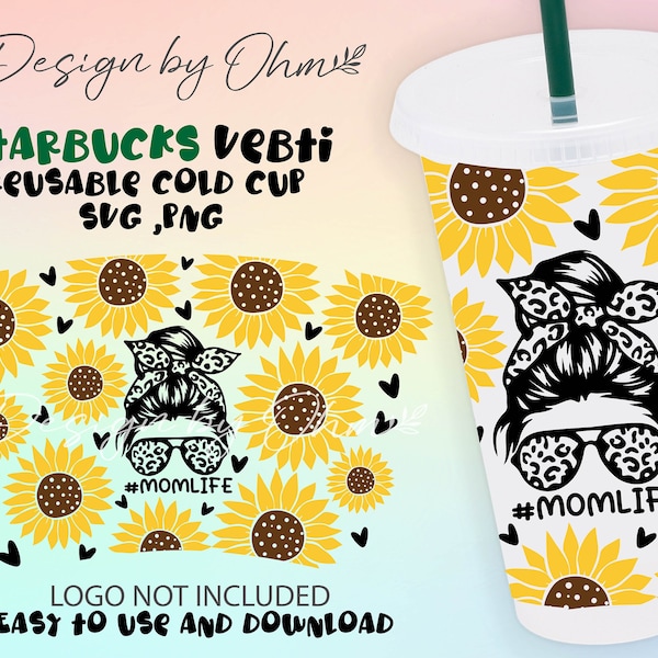 Mom Life Sunflowers Starbucks Cup Svg No Hole | Best Mom Ever Svg | Mother's Day Svg | Heart Svg | Sunflowers mom Svg | Files for Cricut
