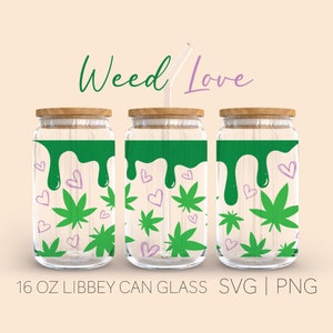 Weed Herz Libbey Wrap SVG | Stoner 16oz Libbey Dose Glas Full Wrap SVG | Bierglas-Svg-Dateien für Cricut | Sofortiger digitaler Download