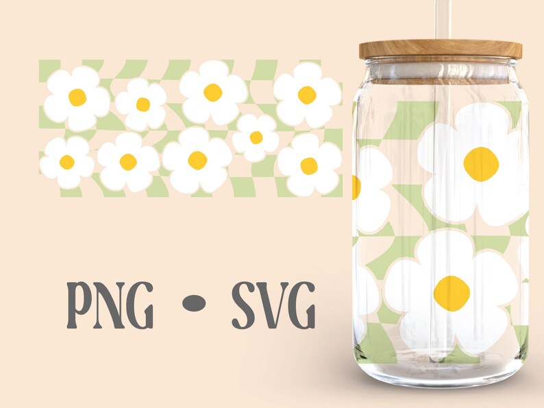 Daisy Checkered Libbey Can Glass Svg, 16 Oz Can Glass, Checkered Svg ...