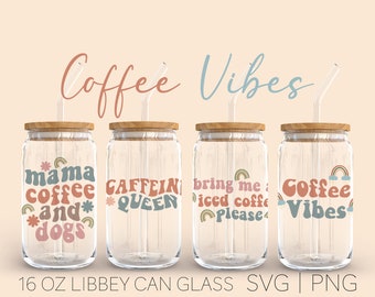 Coffee Vibes Boho Libbey Can Glass Svg, 16 Oz Can Glass, Mama Coffee Svg, Caffeine Svg, drinkware, iced coffee svg, Digital Download