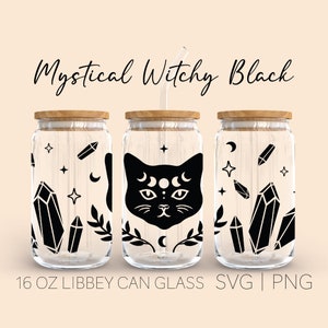 Mystical Witchy Black Cat Libbey Can Glass Svg, 16 Oz Can Glass, Cat Svg, Myctical svg, Cats Bundle Svg, Cricut, Digital Download
