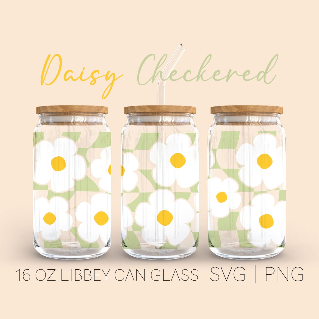 Daisy Checkered Libbey Can Glass Svg, 16 Oz Can Glass, Checkered Svg ...