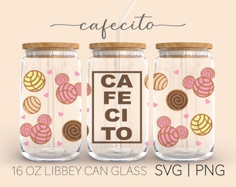 Cafecito y Chisme • 16oz Glass Can Cutfile, Mexican Conchas Svg, Cafecito Svg, Svg Files for Cricut, Digital Download
