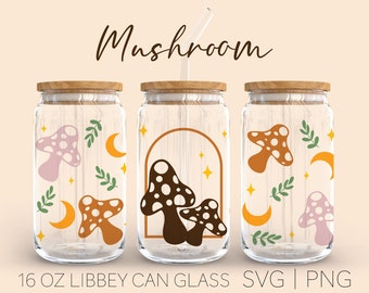 Mushroom Libbey Can Glass Svg, 16 Oz Can Glass, Trippy Mushroom Svg Bundles, Mushroom Svg, Magic Svg, Celestial Svg, Magic Mushroom Svg