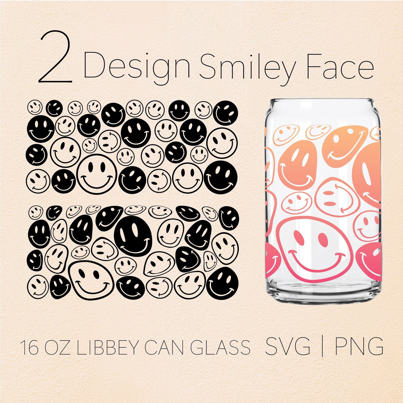 Warped Smiley Faces Libbey Can Glass Svg 16 Oz Can Glass - Etsy
