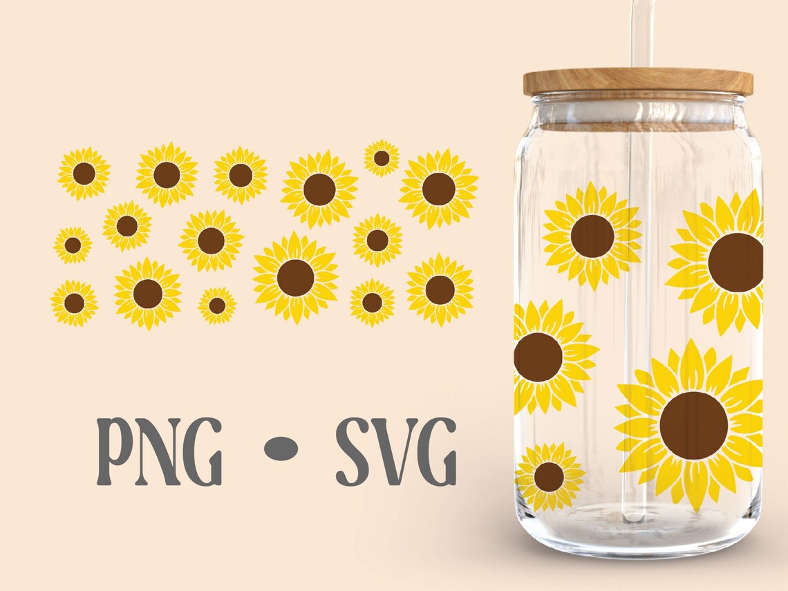 Sunflower Seamless Wrap Libbey | Libbey 16oz Can Glass Svg | Floral ...