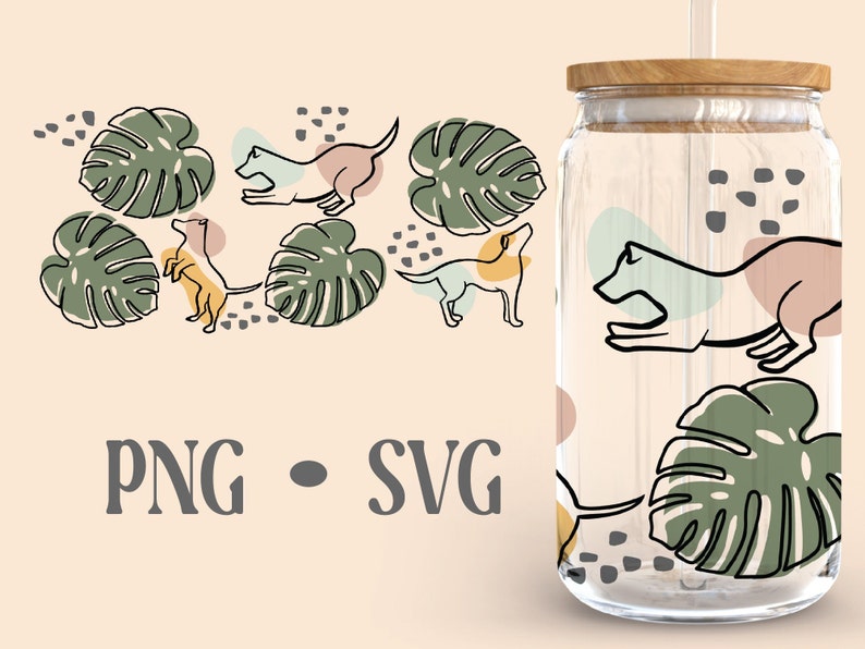 Abstract Monstera Dog Libbey Can Glass Svg 16 Oz Can Glass - Etsy