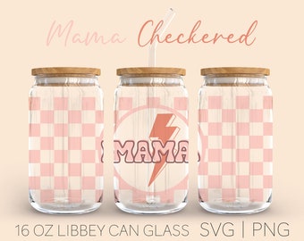Checkered Mama Lightning Libbey Can Glass Svg, Racing Checkered Mama, Checkered Svg, Checkered Flag, Checkered Mama Png, Racing Png, Cricut