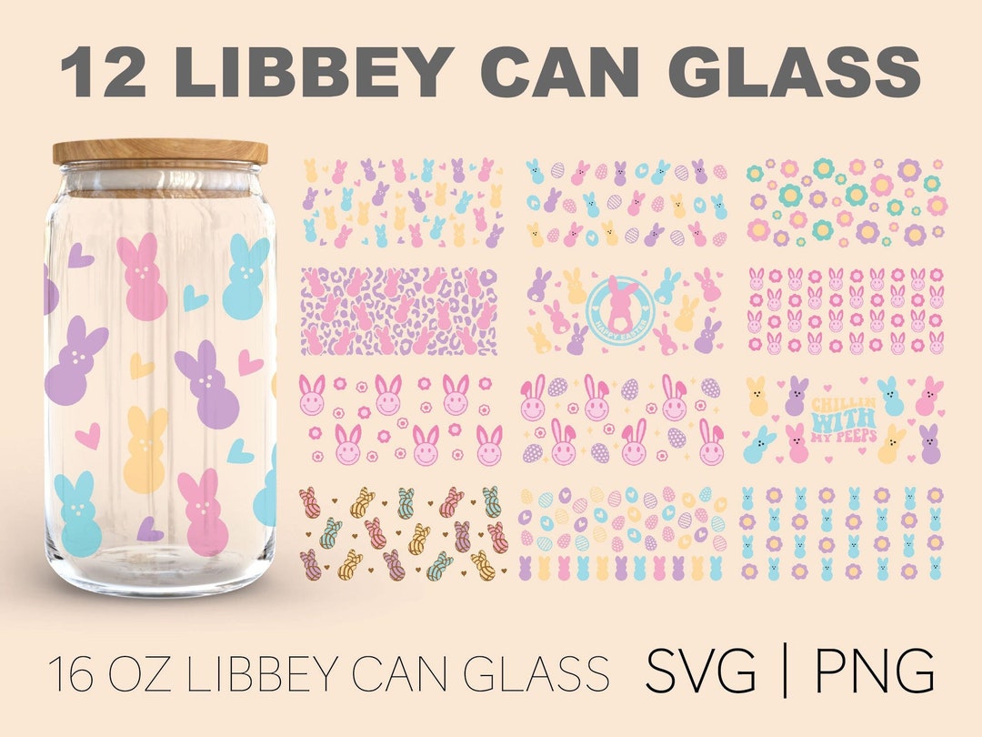 12 Libbey Can Glass Easter • 16 Oz Glass Can Cut File, Easter Can Glass ...