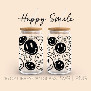 Warped Smiley Faces Libbey Can Glass Svg, 16 Oz Can Glass,  Stacked Wavy Happy Face Png, Popular Png, Trendy Svg, Wavy Svg, Aesthetic Svg
