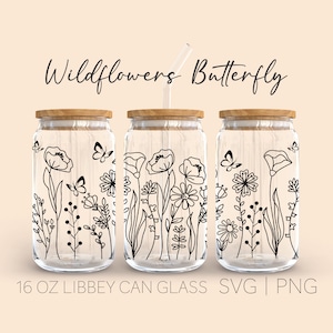 Floral with Butterfly Libbey Glass Svg | wild flowers Libbey glass svg bundle | 16oz Libbey Full Wrap | Instant Digital Download