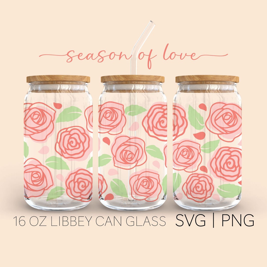 Rose • 16 Oz Glass Can Cut File, Rose Svg, Flower Beer Can Glass Svg ...