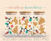 Christmas Decorations • 16oz Glass Can Cutfile, Retro Christmas Png Svg, Ginger Bread Man, Merry Christmas Svg, Digital Download