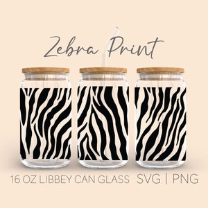 Zebra print  Libbey Glass Svg, 16 Oz Can Glass, Zebra Print Svg, Beer Can Glass,