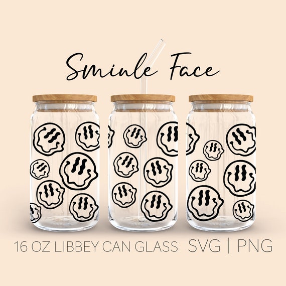 Smiley Libbey Can Glass Svg, 16 Oz Can Glass, Melting Smiley Face Svg, Smiley Face Svg, Drip Smiley Svg, Beer Can Glass, Emoji Svg
