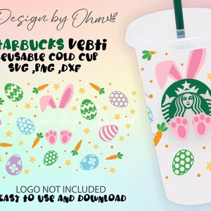 Happy Easter Starbucks Cup SVG |  Easter eggs | Bunny SVG |  Rabbit SVG | Wrap Starbucks Venti Cold Cup 24 Oz Cricut File svg png Dfx