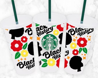 Black History Month Starbuck Cup Svg | Black Queen Svg | Cutting Files |  Cricut Silhouette | Full Wrap For Starbucks Venti Cold Cup 24 oz.