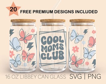 Cool Moms Club Svg, 16 Oz Glass Can Cut File, Anuncio de embarazo, Baby Shower, Regalo para mamá, Vida de mamá, Regalo de mamá nueva, Descarga digital