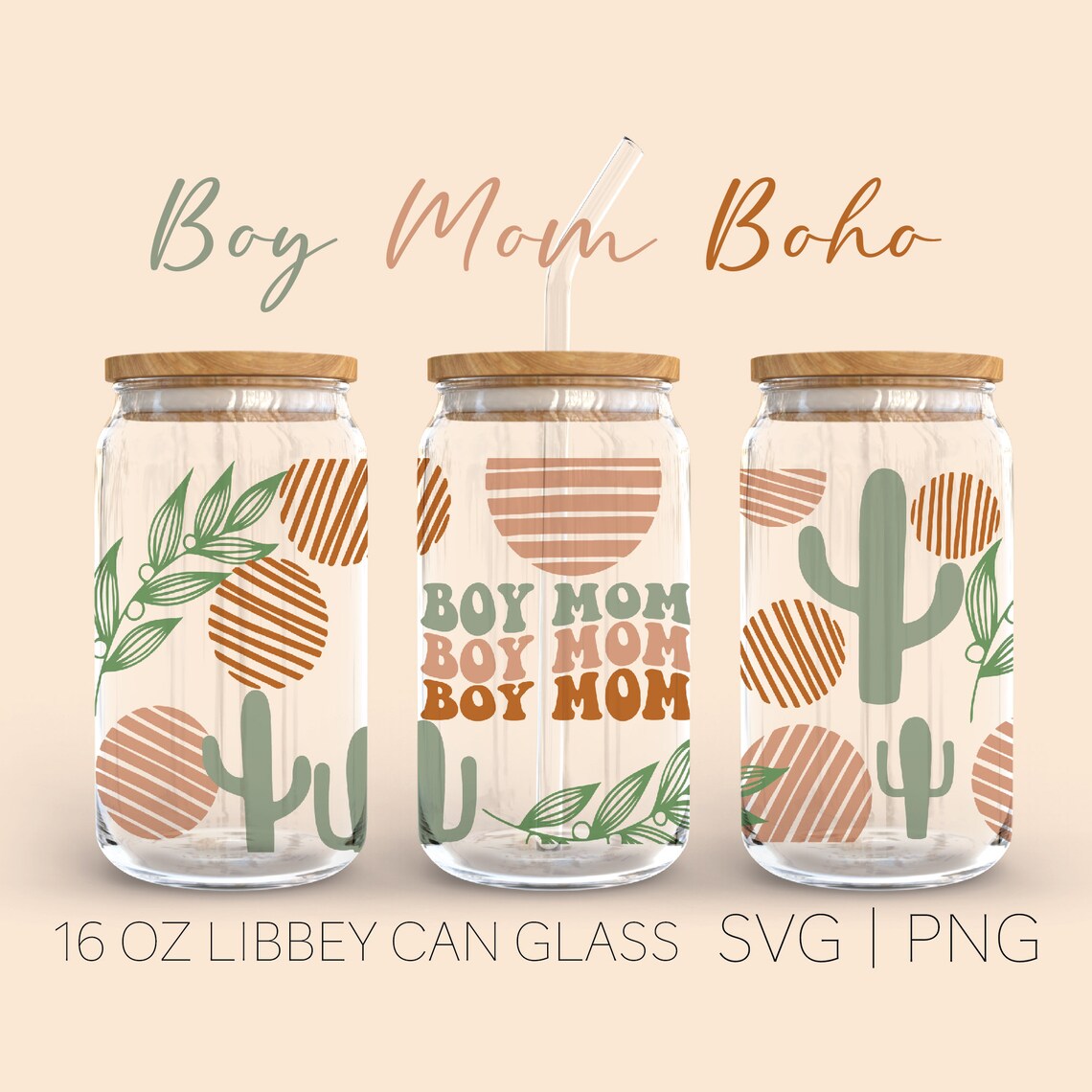 Boy Mom Boho Libbey Can Glass Svg, 16 Oz Can Glass, Boy Mom Svg ...