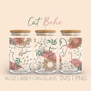 Cat Boho Abstract Libbey Can Glass Svg 16 Oz Can Glass Cat - Etsy