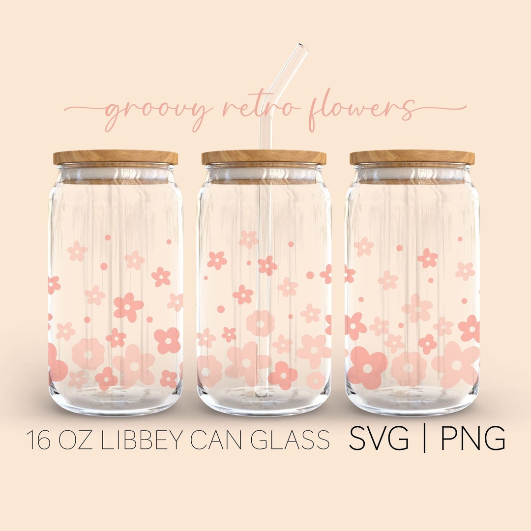 Groovy Retro Flowers • 16 Oz Glass Can Cut File, Retro Flowers Svg ...