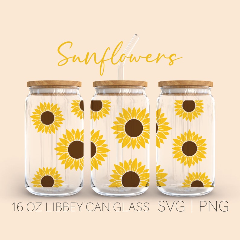 Sunflower Seamless Wrap Libbey, Libbey 20 Oz Can Glass Svg, Floral Beer ...