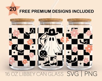 Retro Howdy Ghost Svg, 16 Oz Libbey Glass Svg, Howdy Svg, Cowboy Svg, Halloween Svg, Checkered Svg, Design Cricut, Digital Download