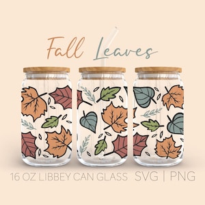 Foglie autunnali • Cutfile in vetro da 16 once, Autunno Svg, Foglia d&#39;acero Svg, Svg per Cricut, Boho Leaves Svg, Foglie Svg, Download digitale