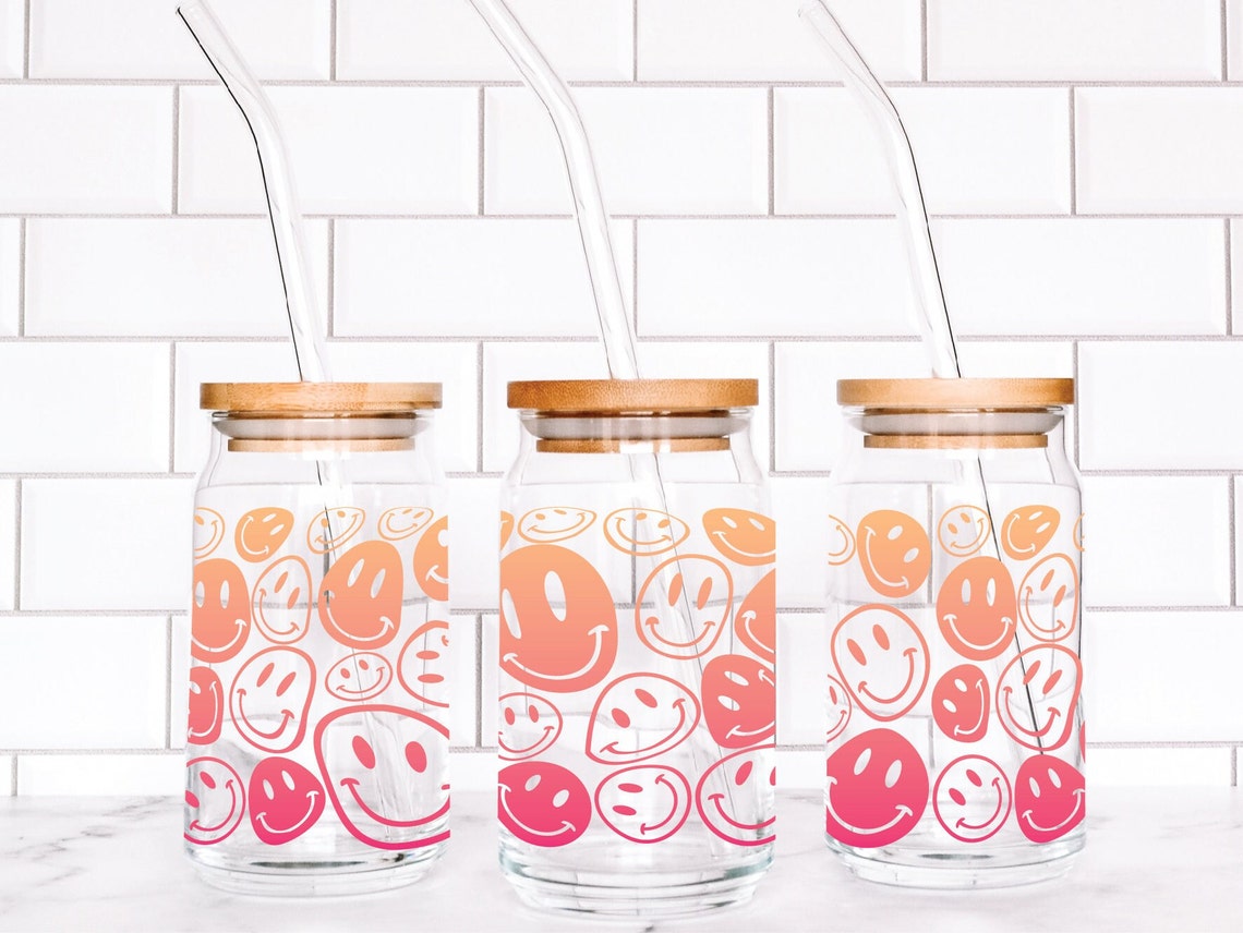 Warped Smiley Faces Libbey Can Glass Svg 16 Oz Can Glass - Etsy