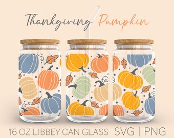 Pumpkin Svg • 16oz Glass Can Cutfile, Fall Bundle Svg, File for Cricut, Thanksgiving Libbey Glass Can Wrap, Digital Download