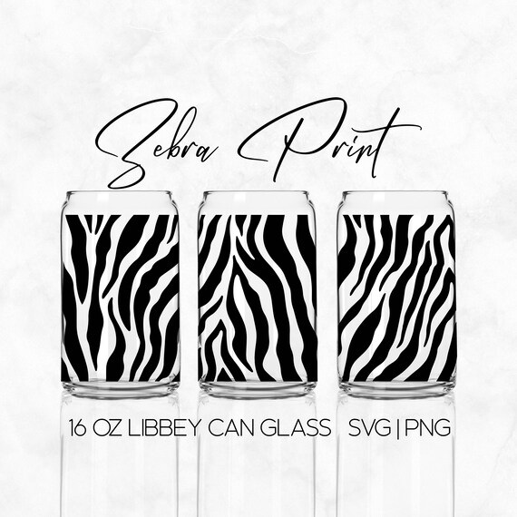 Zebra Print Libbey Glass Svg 16 Oz Can Glass Zebra Print Etsy