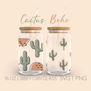 Kaktus Boho Libbey Can Glass Svg, 16 Oz Can Glass, Boho Svg, Kaktus, Kaktus Svg, Sukkulenten Svg, Bierdose Glas, Cricut, Digitaler Download