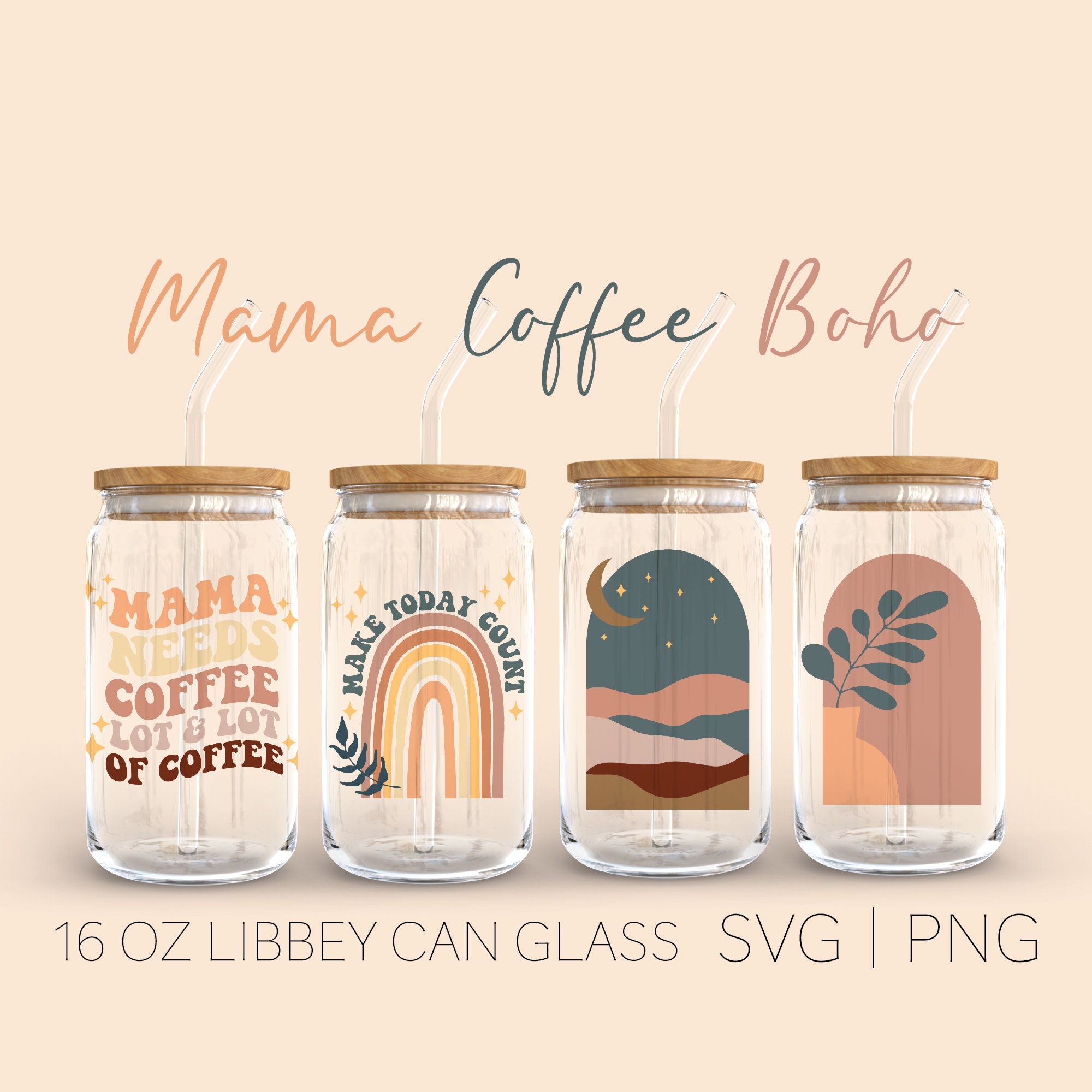 Mama Coffee Boho Element Libey Can Glass Svg 16 Oz Can Glass - Etsy