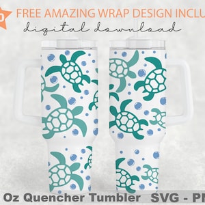 Sea turtle Svg, 40 Oz Quencher Tumbler, Turtle Svg, Ocean Life Svg, Svg Png Files, Svg For Cricut, Digital Download