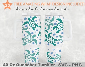 Sea turtle Svg, 40 Oz Quencher Tumbler, Turtle Svg, Ocean Life Svg, Svg Png Files, Svg For Cricut, Digital Download