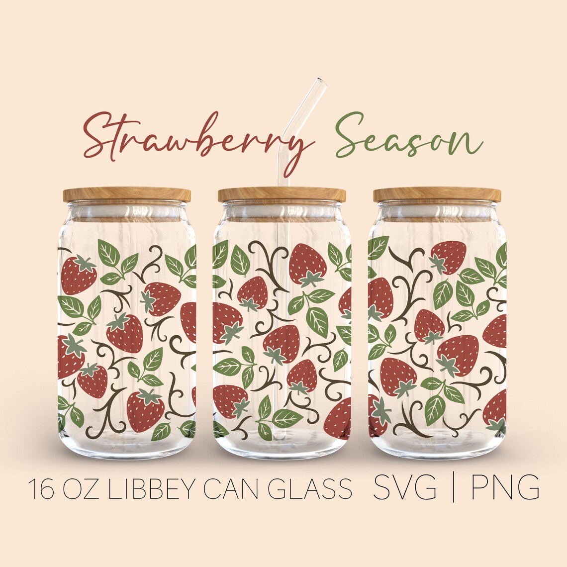 Strawberry Libbey Can Glass Svg, 16 Oz Can Glass, Strawberry Svg ...
