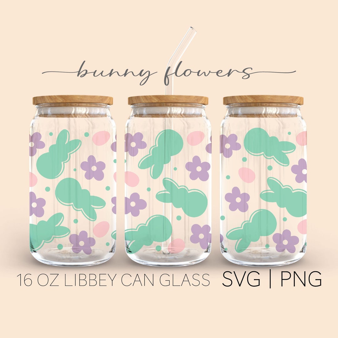 Bunny Flowers • 16 Oz Glass Can Cut File, Easter Can Glass Wrap Svg ...