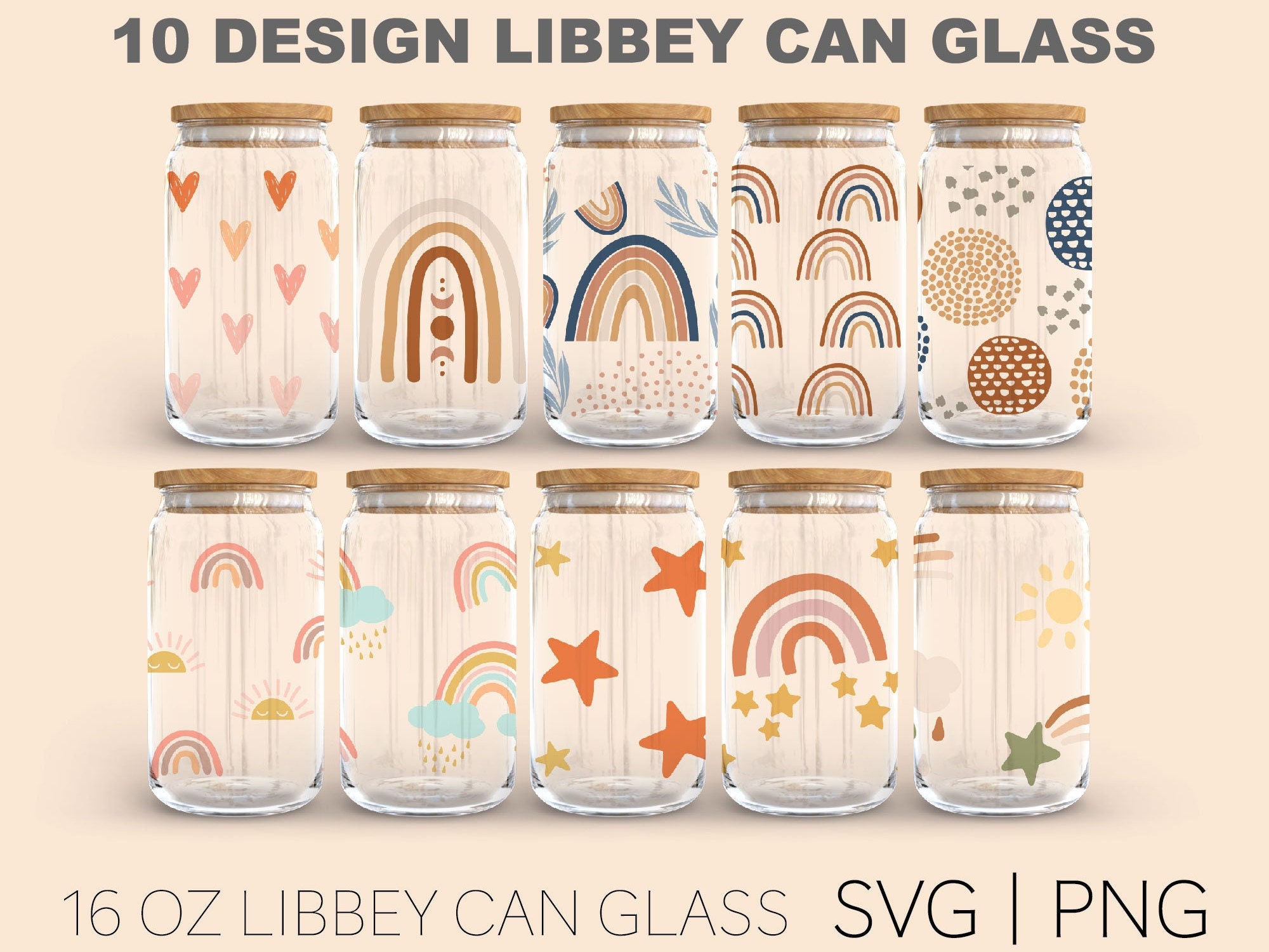 10 Design Modern Boho Element Libbey Can Glass Svg 16 Oz Can - Etsy