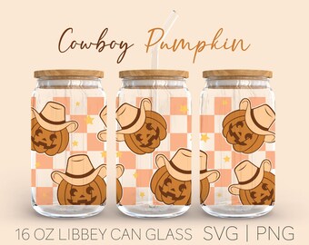 Cowboy Pumpkin • 16oz Glass Can Cutfile, Halloween Libbey Glass Can Wrap, Pumpkin Svg, Cowboy Pumpkin Svg, Cowboy Svg, Svg For Crucut