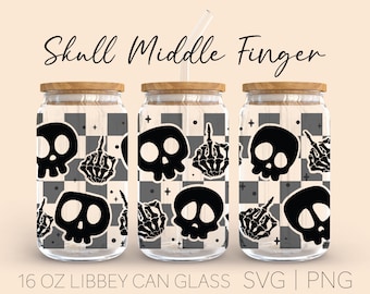 Middle Finger Skull • 16oz Glass Can Cut File, Middle Finger Ghosts Svg, Halloween Svg, Middle Finger Svg, Beer Can Glass Svg, For Cricut