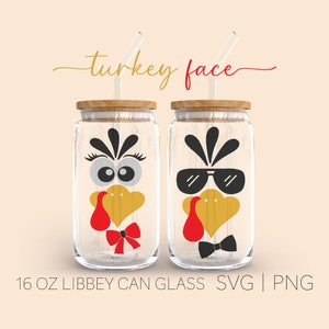 Turkey Face • 16oz Glass Can Cutfile, Fall Svg, Thanksgiving SVG, Turkey Svg, Thanksgiving Turkey SVG, Turkey Cut File, Svg For Cricut