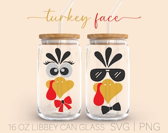 Turkey Face • 16oz Glass Can Cutfile, Fall Svg, Thanksgiving SVG, Turkey Svg, Thanksgiving Turkey SVG, Turkey Cut File, Svg For Cricut