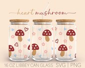 Mushroom Heart • 16oz Glass Can Cutfile, Mushroom Svg, Heart Svg, Svg Files For Cricut, Digital Download