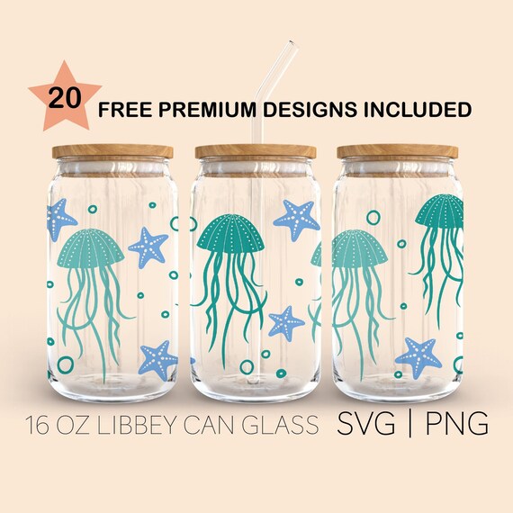 Jellyfish Svg, 16 Oz Glass Can Cut File, Sea Animals Svg, Star fish Svg, Summer Svg, Svg For Cricut, Digital Download