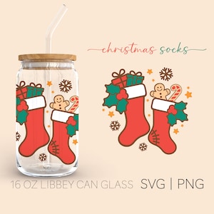 Christmas Socks • 16oz Glass Can Cutfile, Merry Christmas Svg, Christmas Socks Svg, Christmas CutFile, Christmas Can Glass, Digital Download