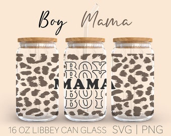 Leopard mama boy Libbey svg | Cheetah print mama boy Coffee glass can | Beer glass svg png cut file | Cricut Silhouette