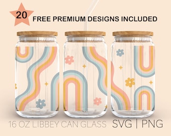 Retro Regenbogen-Svg, 16 Unzen Glas kann geschnitten Datei, Regenbogen-Svg, Hippie-Svg, Bier kann Glas-Svg, für Cricut, digitaler Download