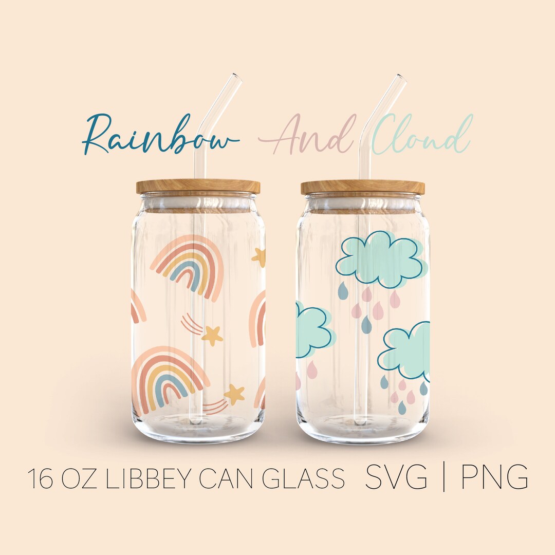 Rainbow and Cloud Libbey Can Glass Svg, 16 Oz Can Glass, Rainbow Boho ...