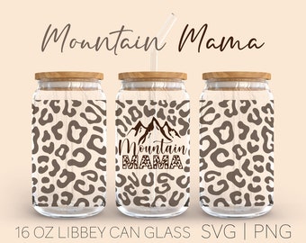 Mountain Mama Leopard Libbey Can Svg | Leopard mama Libbey 16oz can glass svg | Cheetah print mama Coffee glass can | Beer glass Silhouette
