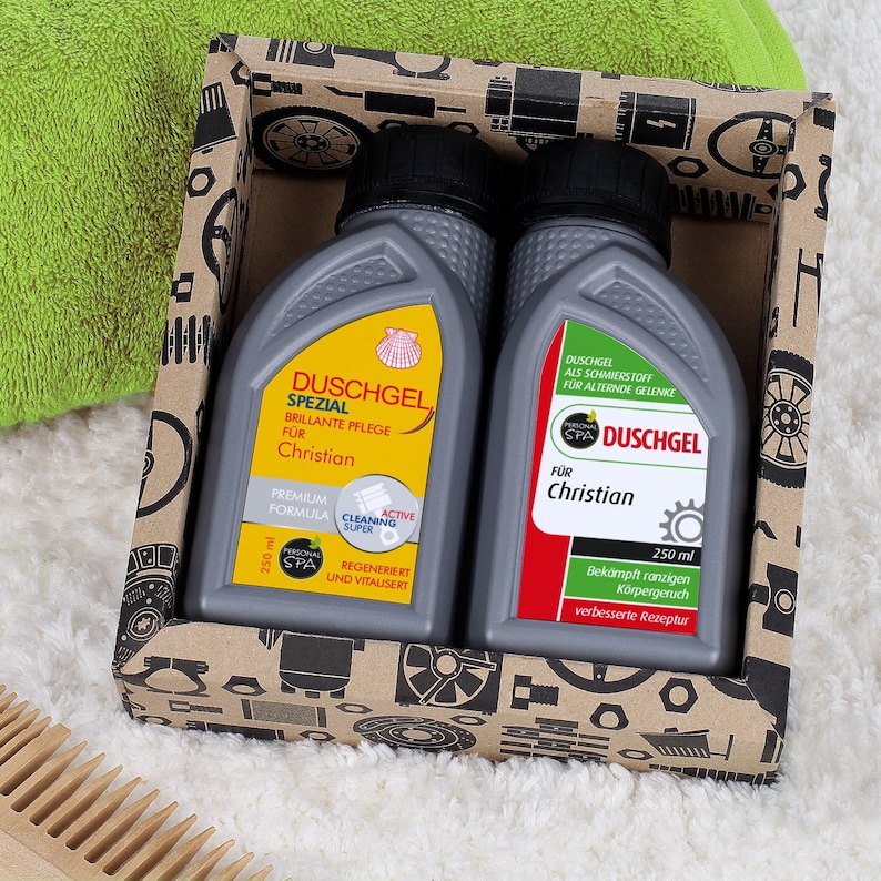 Shower gel in engine oil design with name print image 4